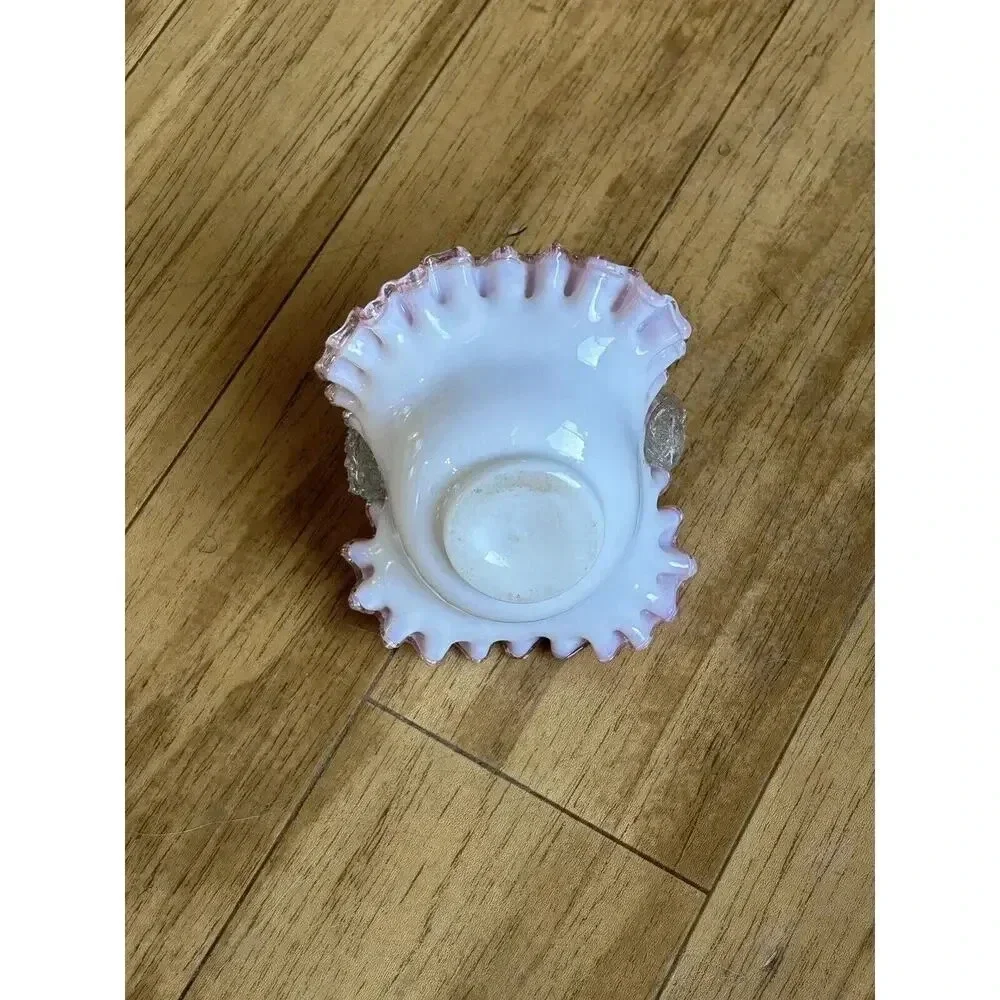 Steven And Williams Victorian Spangled Rose Art Glass Ruffled Basket Mica Thorn